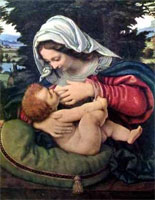 Mary breastfeeding naked Jesus