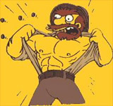 Groundskeeper Willie, ripping off his shirt yet again
