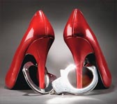 Red shoes and handcuffs - give me a break
