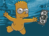 Bart Simpson almost nude, replicating the Nirvana cover.